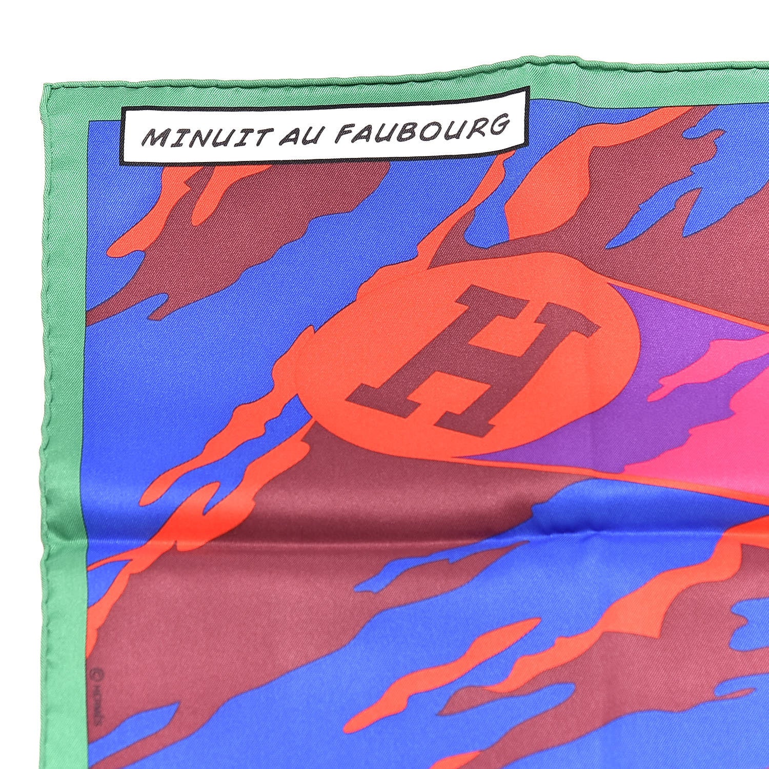 Hermes Silk Minuit Au Faubourg Scarf 70 Emeraude Bleu Dur Orange 6 of 7