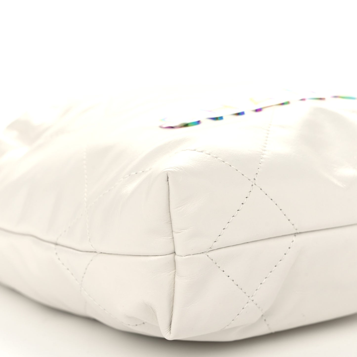 Shiny Calfskin Quilted Rainbow Mini Chanel 22 White
