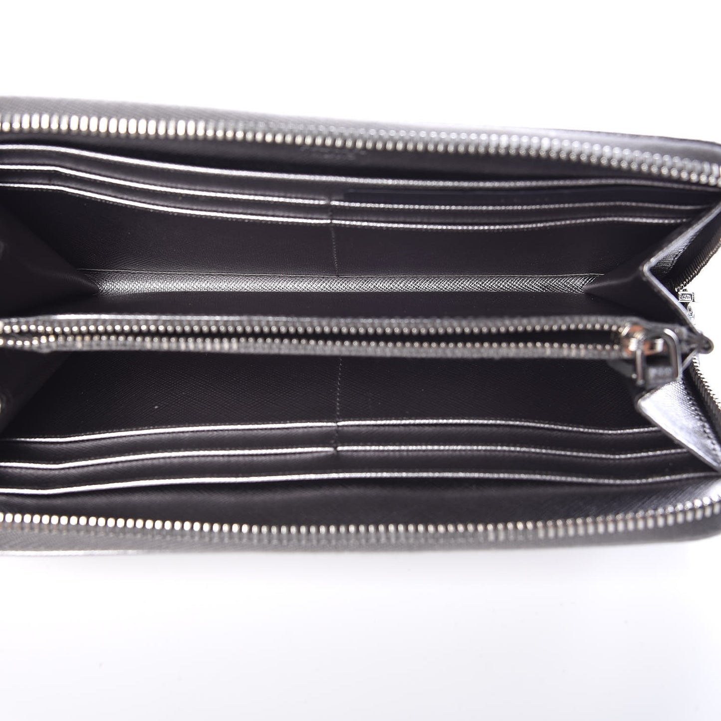 Saffiano Metal Zip Around Wallet Argento