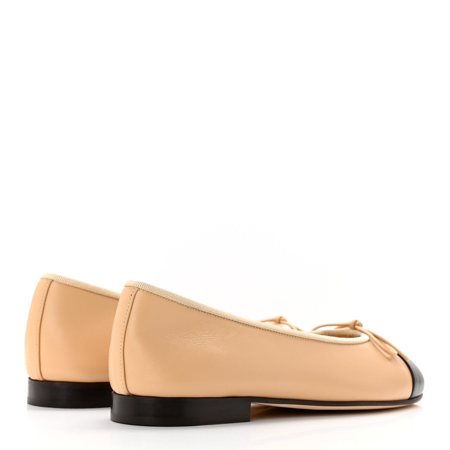 Chanel Lambskin Cap Toe CC Ballerina Flats 37 Beige Black 4 of 10
