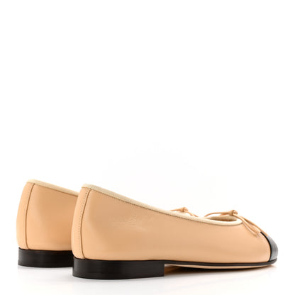 Chanel Lambskin Cap Toe CC Ballerina Flats 37 Beige Black 4 of 10