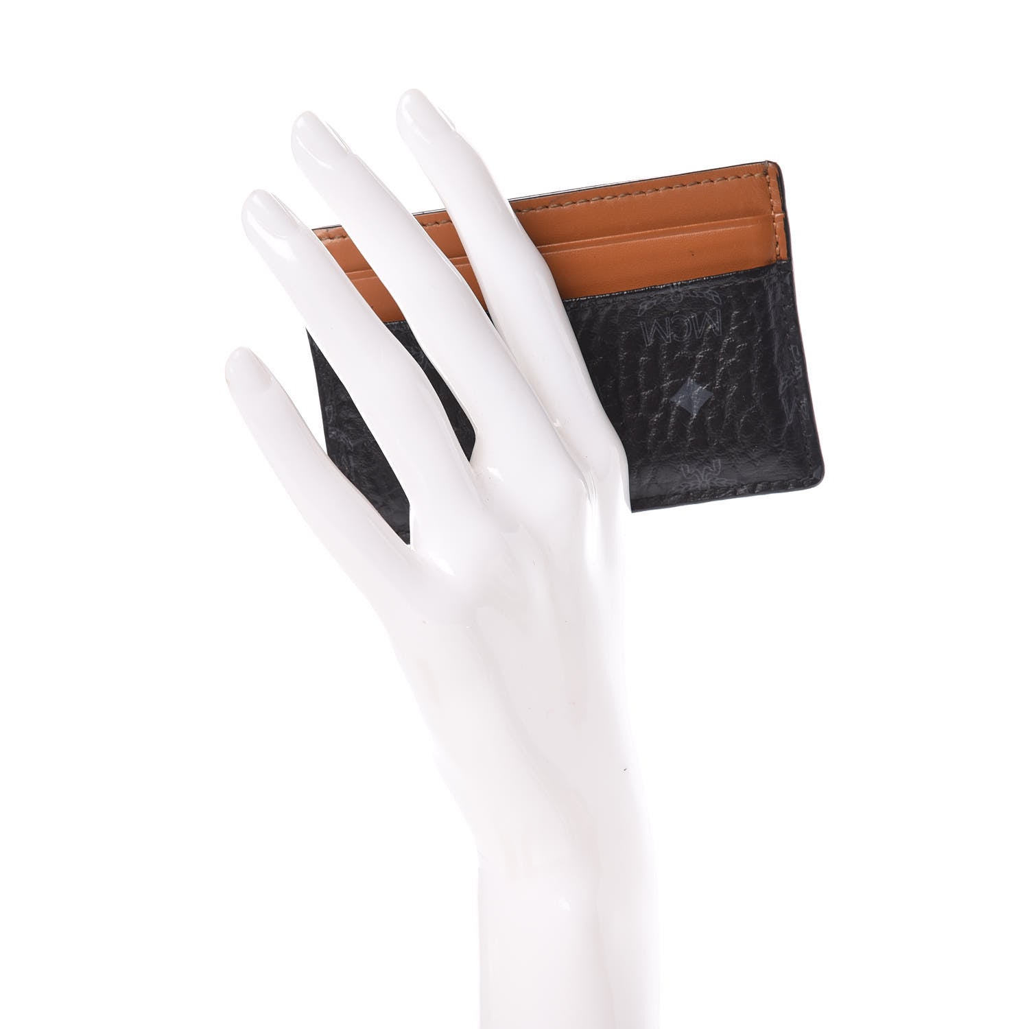 MCM Calfskin Visetos Mini Card Case Black Cognac 2 of 7