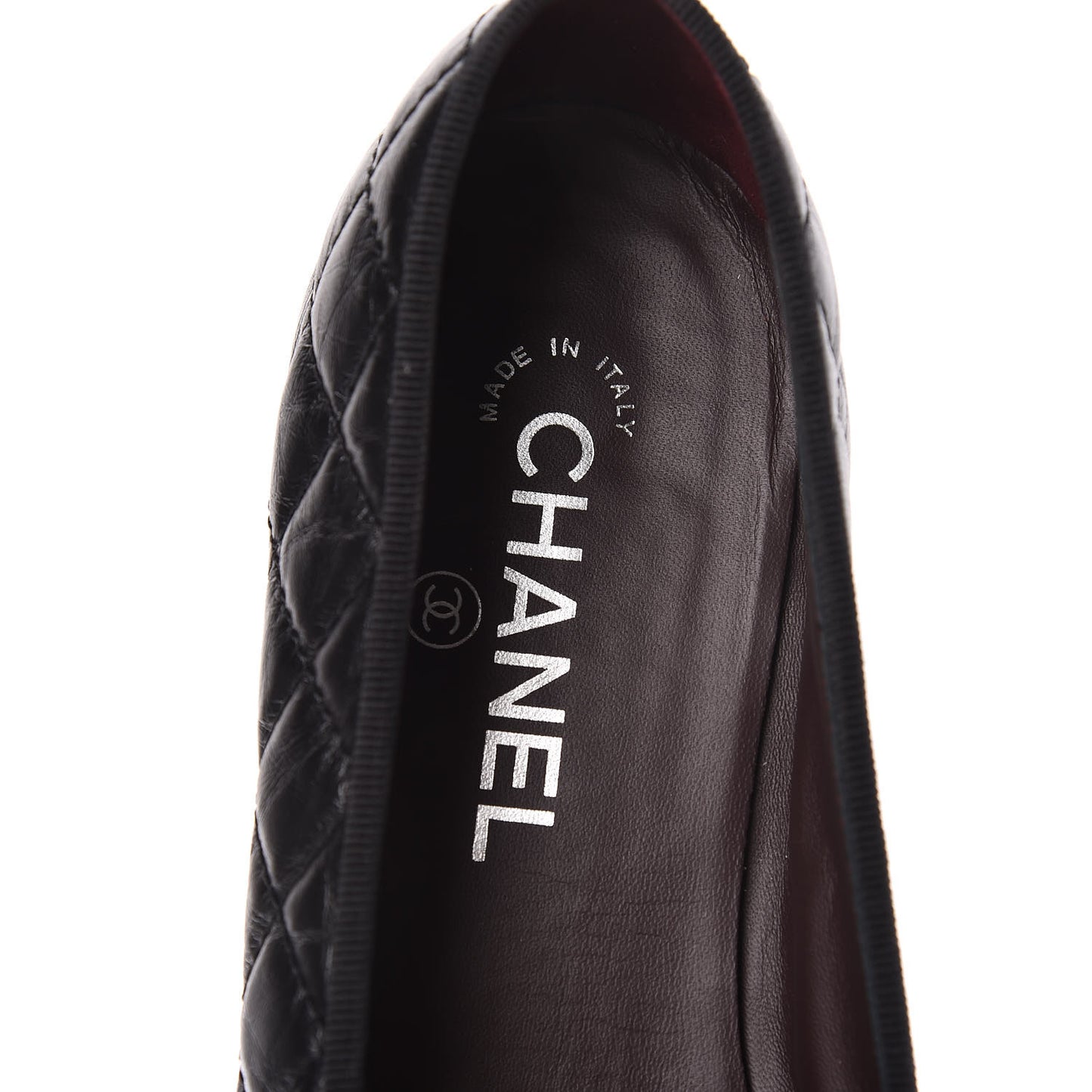 Aged Calfskin Quilted CC Cap Toe Ballerina Flats 40 Black