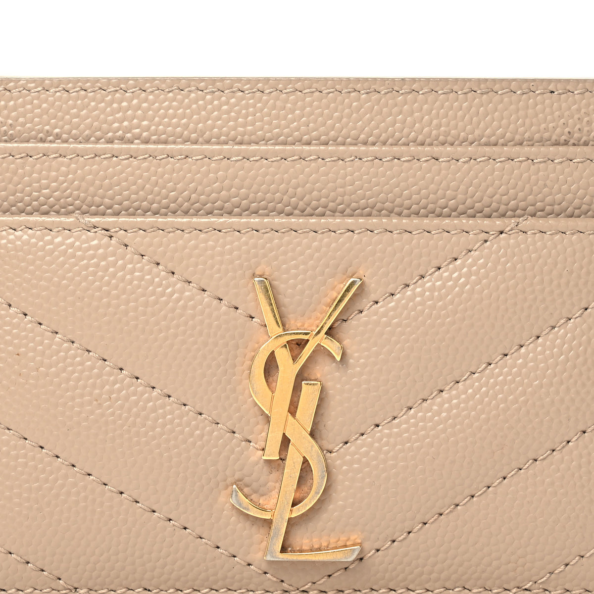 Saint Laurent Grain De Poudre Matelasse Chevron Monogram Credit Card Case Dark Beige 8 of 9