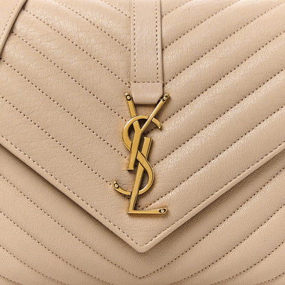 Saint Laurent Sheepskin Matelasse Chevron Monogram Medium College Bag Dark Beige 9 of 17