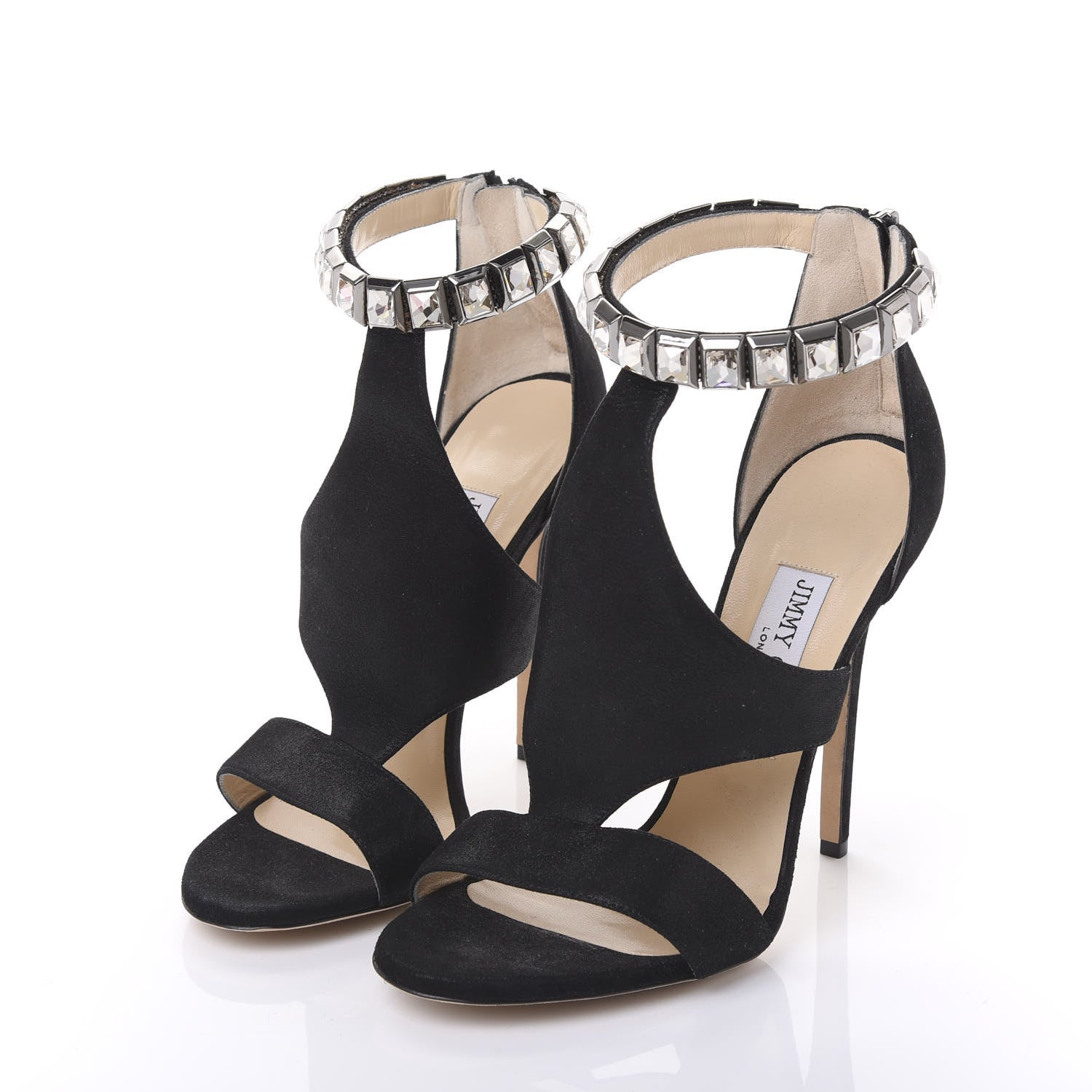 Jimmy Choo Shimmer Suede Crystal Halo 120 Sandal 38 Black 3 of 8