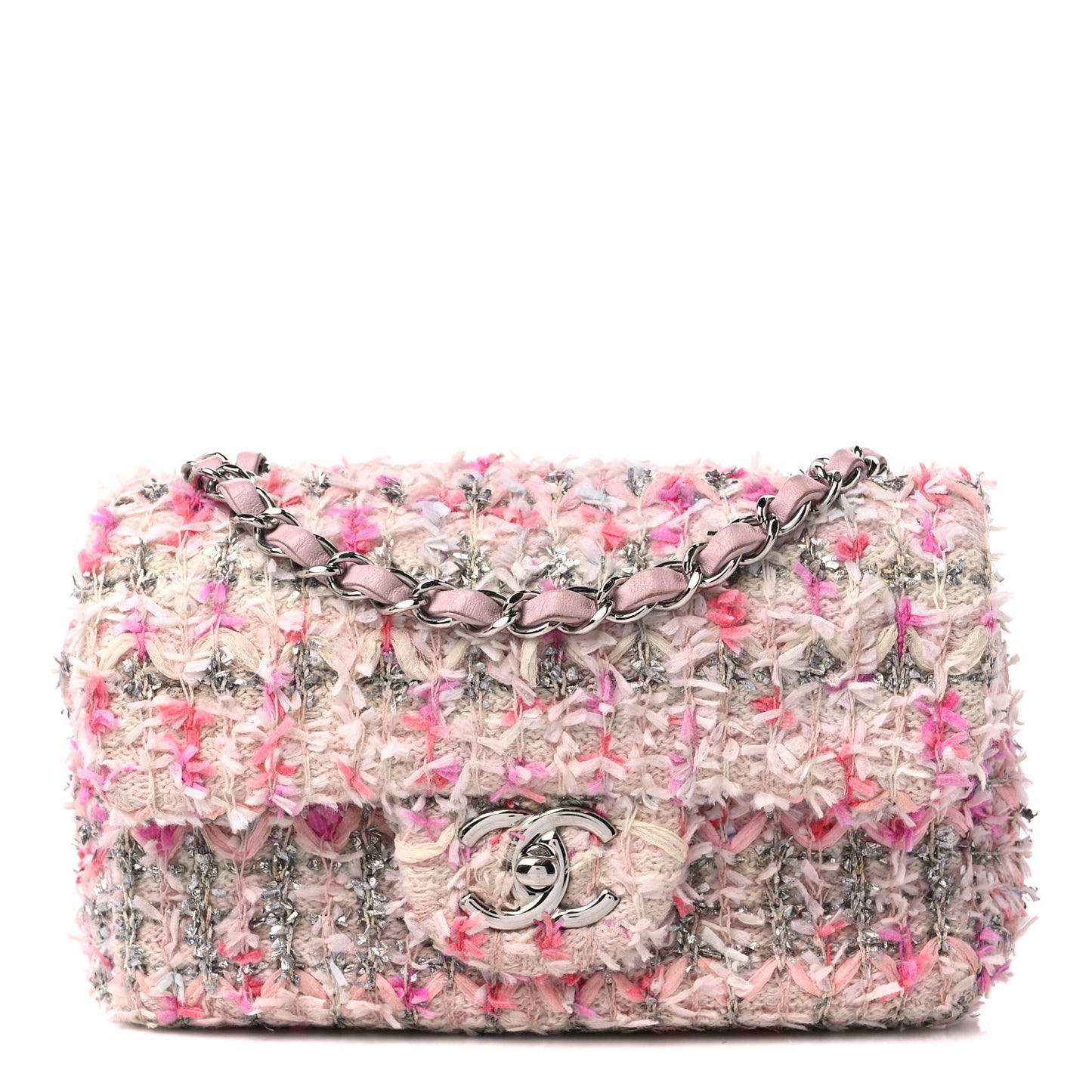 Tweed Quilted Mini Rectangular Flap Light Pink Silver Blue