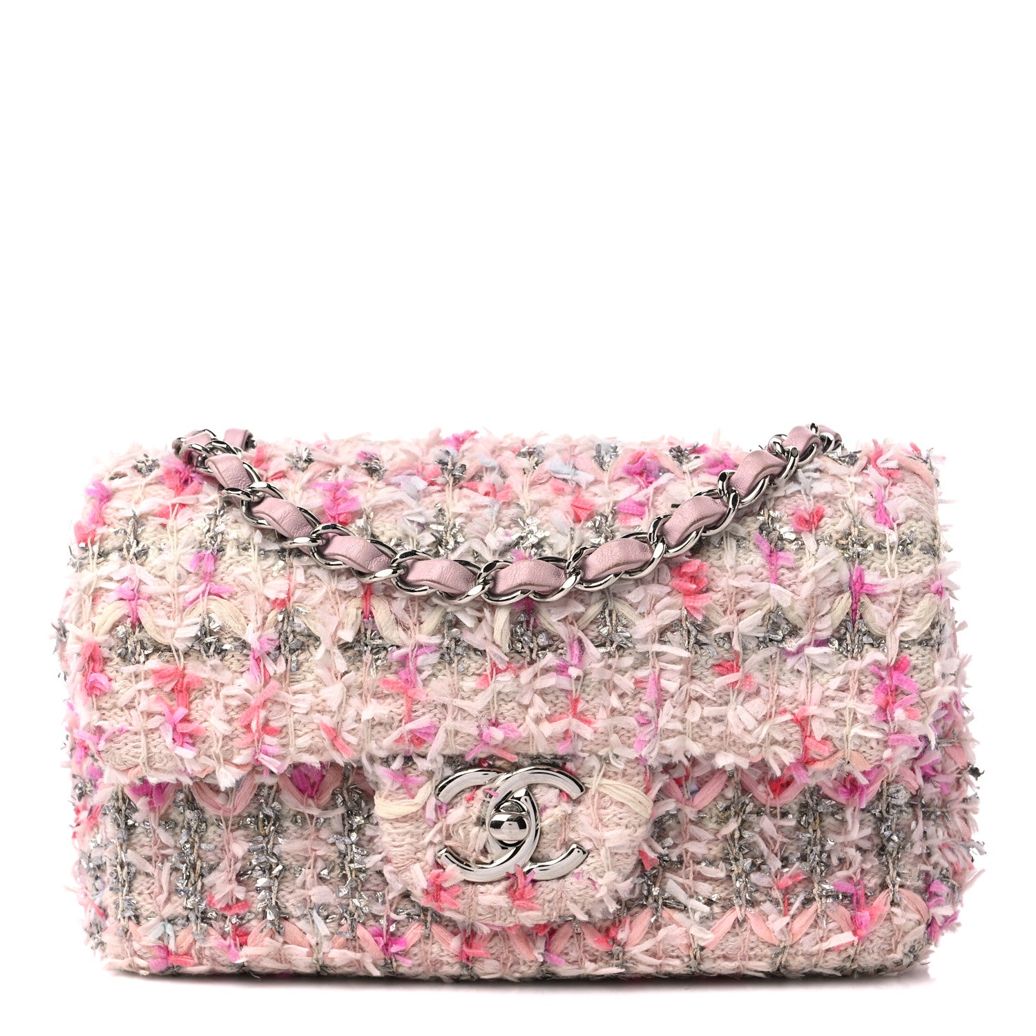 Chanel Tweed Quilted Mini Rectangular Flap Light Pink Silver Blue 1 of 11