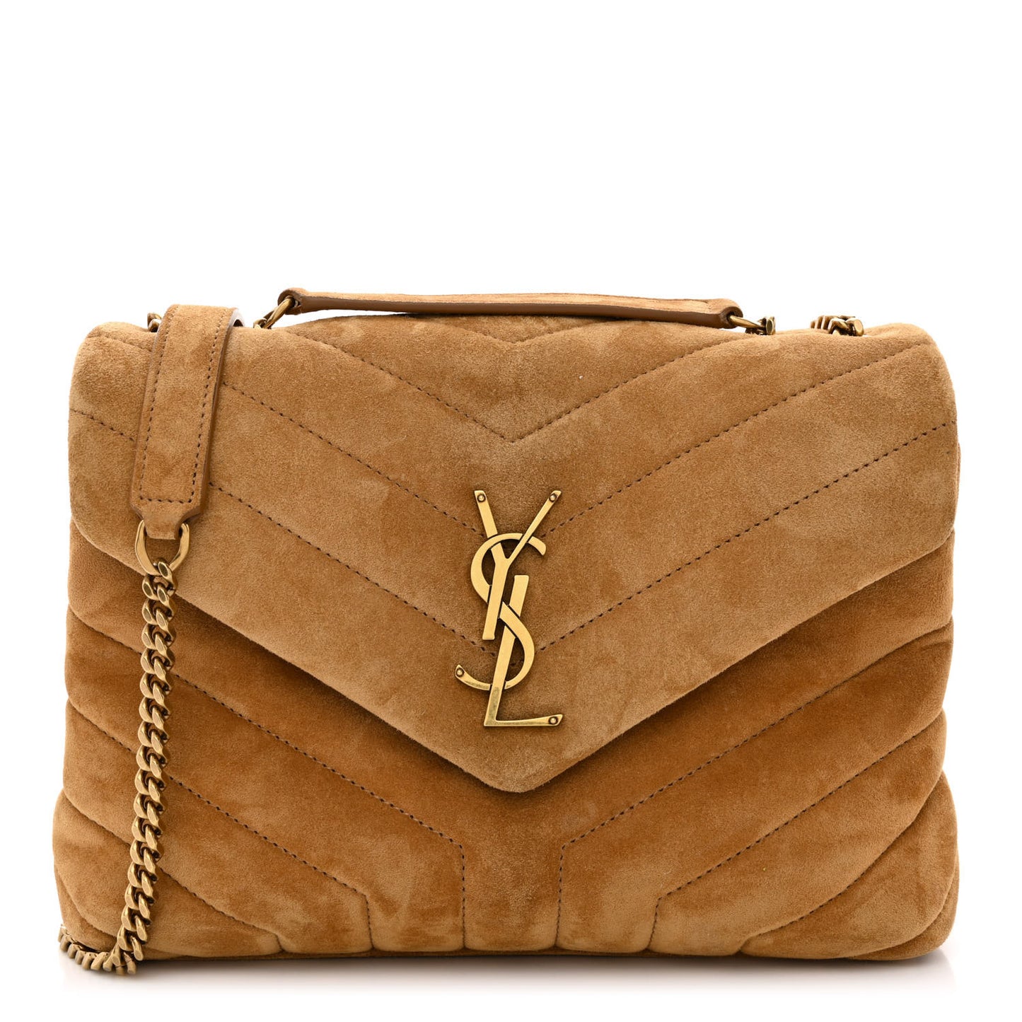 Suede Calfskin Y Quilted Monogram Small Loulou Chain Satchel Cinnamon
