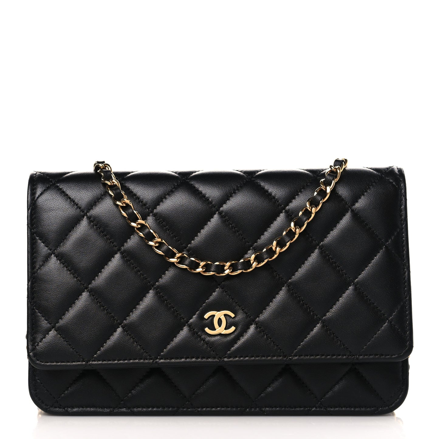 Lambskin Quilted Wallet On Chain WOC Black