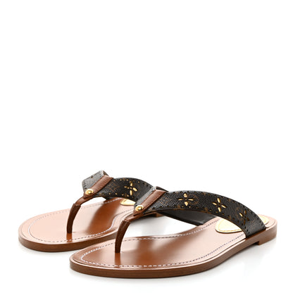 Louis Vuitton Monogram Sunny Flat Thong Sandals 37.5 Brown 3 of 9