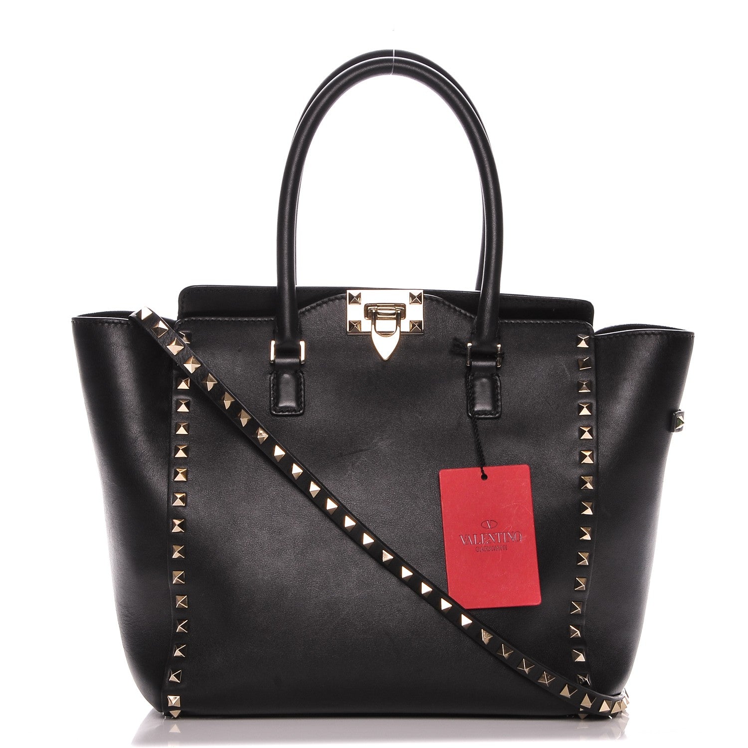 Valentino Garavani Vitello Rockstud Double Handle Tote Black 1 of 7