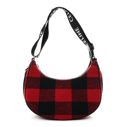 Celine Wool Tartan Medium Ava Triomphe Shoulder Bag Red Black 1 of 10