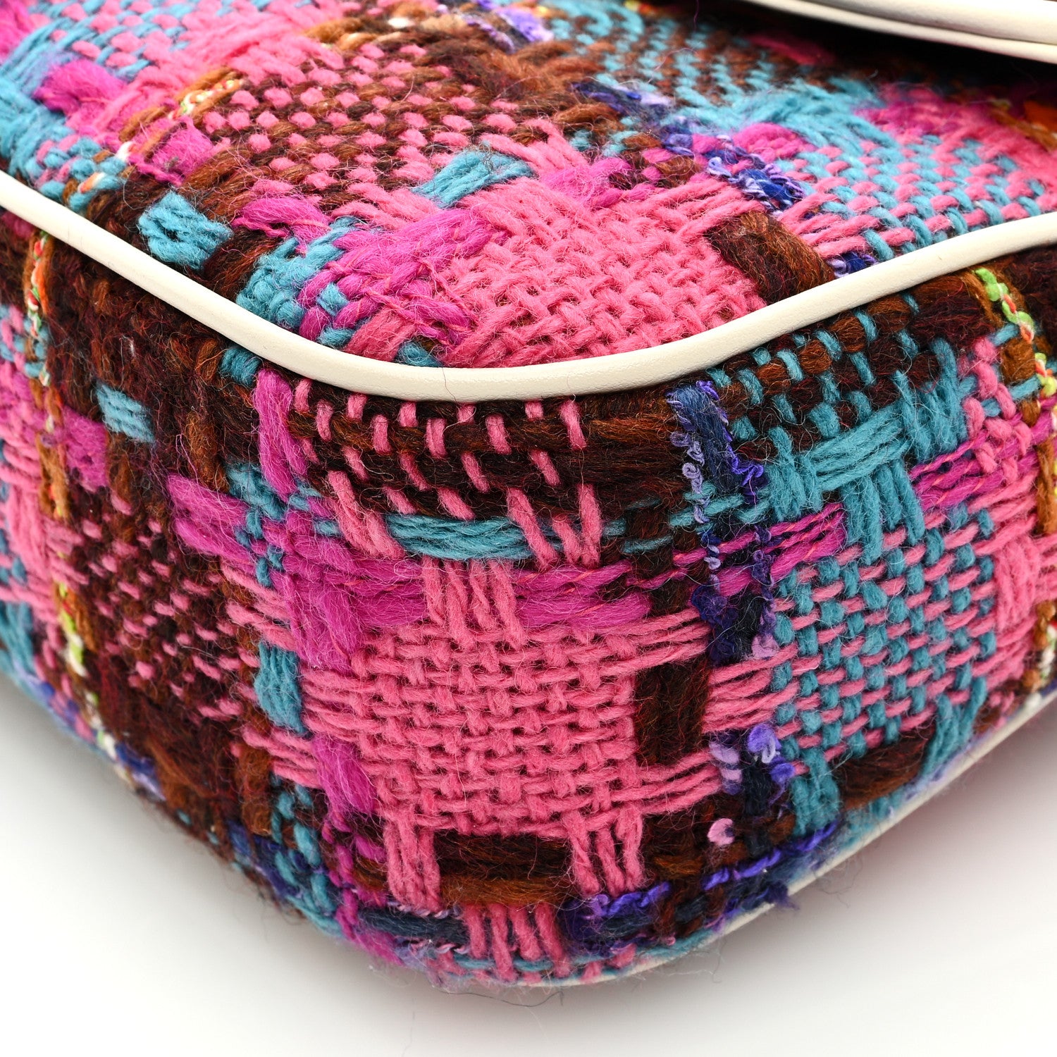 Gucci Tweed Calfskin Spicy Check Small GG Marmont Shoulder Bag Pink Multicolor Mystic White 9 of 9