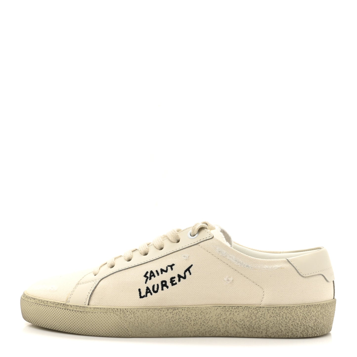 Distressed Canvas Court Classic Sneakers 39 Panna