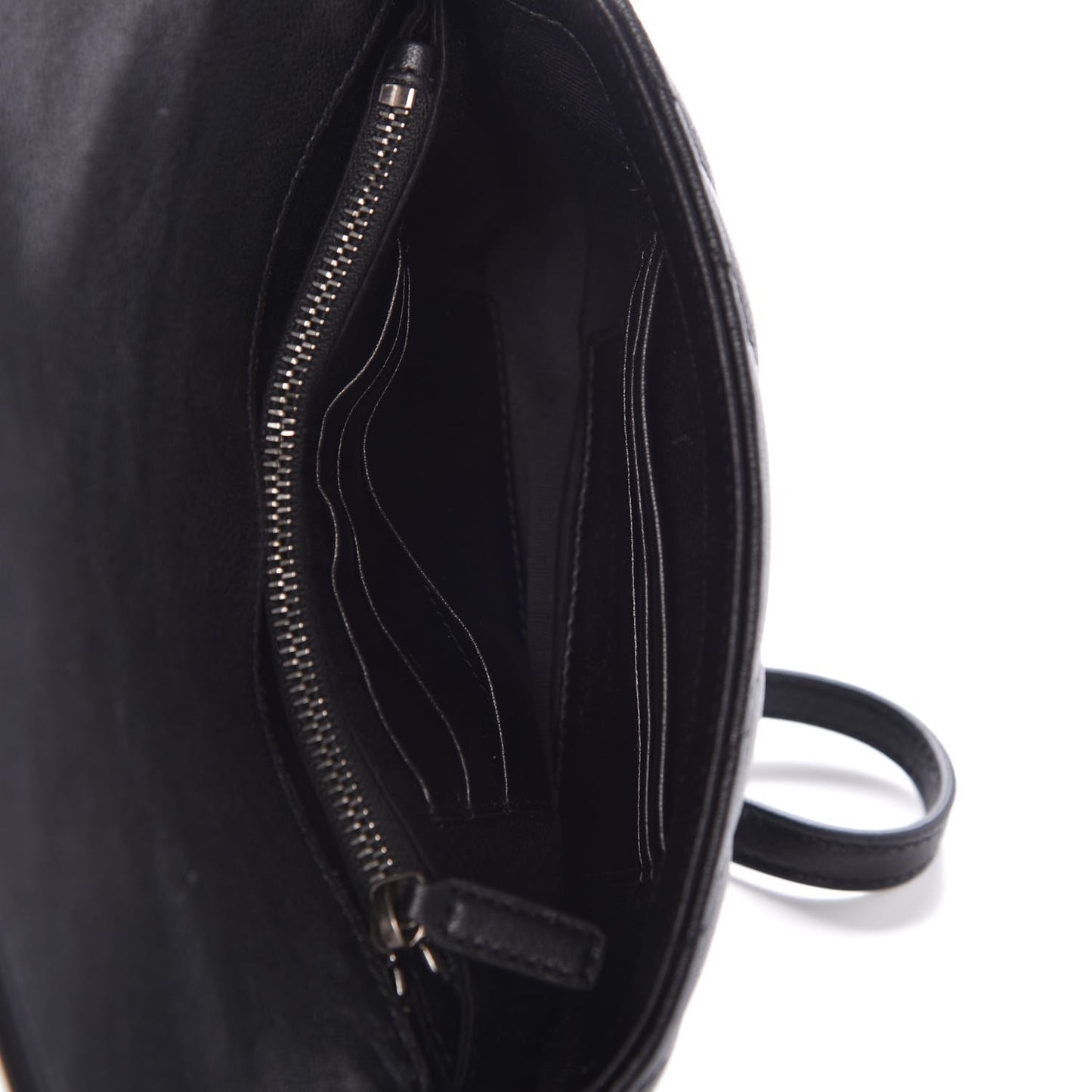 Sheepskin Matelasse Chevron Monogram College Chain Wallet Black