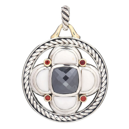 David Yurman Sterling Silver 18K Yellow Gold White Agate Hematite Garnet Half Moon Renaissance Enhancer Pendant 1 of 3