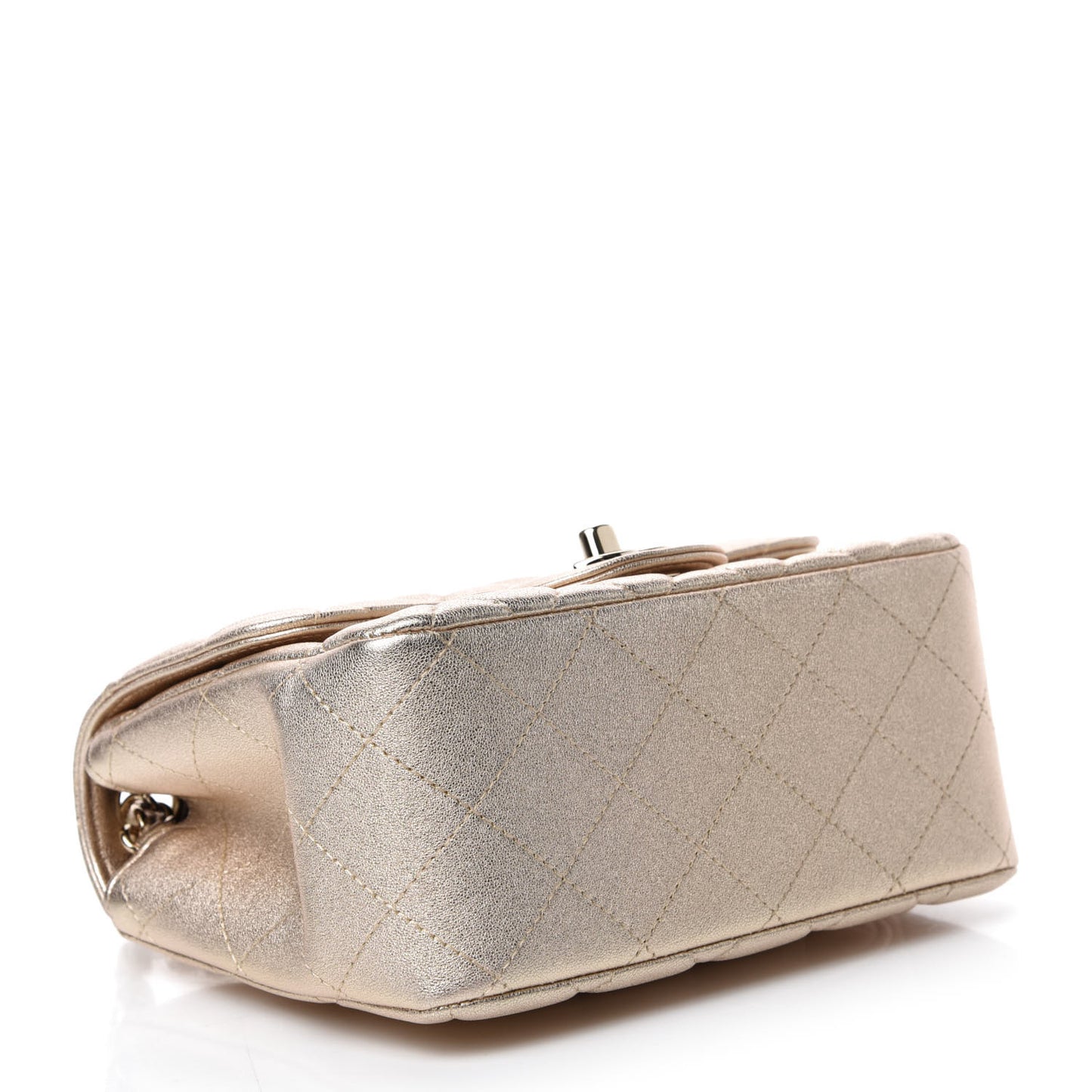 Metallic Lambskin Quilted Mini Square Flap Gold