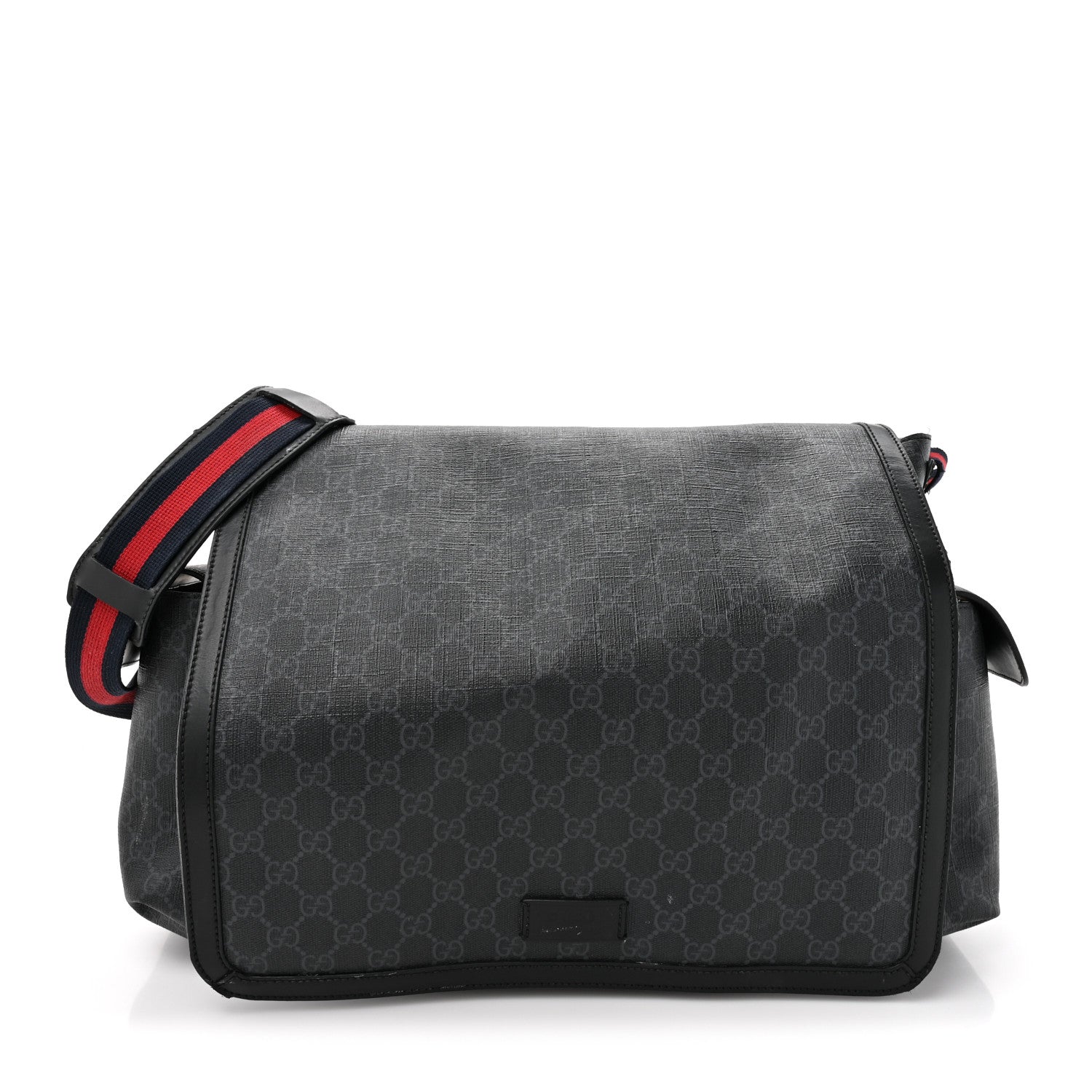 Gucci GG Supreme Monogram Web Messenger Diaper Bag Black Grey 1 of 14