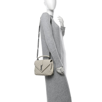 Saint Laurent Sheepskin Matelasse Chevron Monogram Medium College Bag Crema Soft 3 of 13