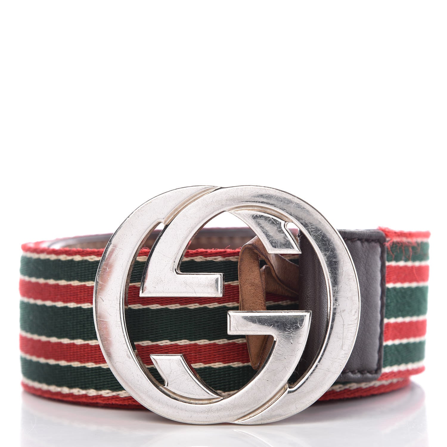 Gucci Canvas Web Interlocking G Belt 90 36 Green Red 2 of 12
