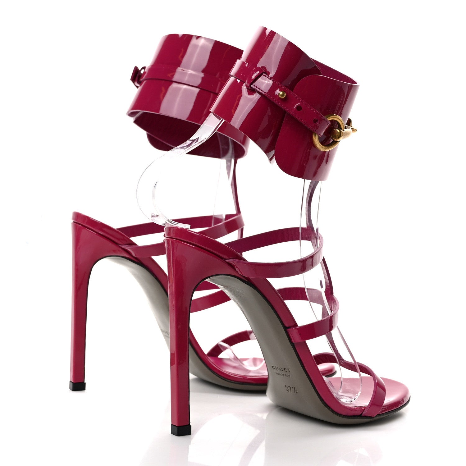 Gucci Vernice Crystal Ursula Ankle Wrap Caged Sandals 37.5 Deep Cobalt 4 of 7