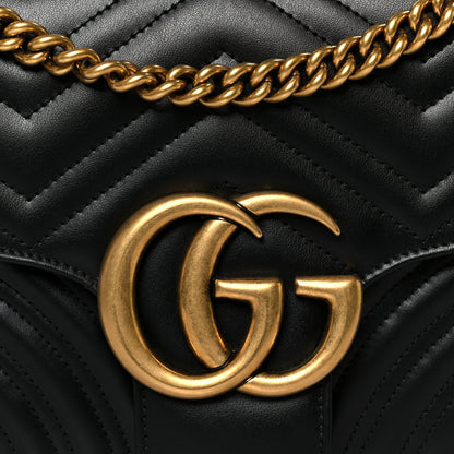 Gucci Calfskin Matelasse Medium GG Marmont Shoulder Bag Black 9 of 11