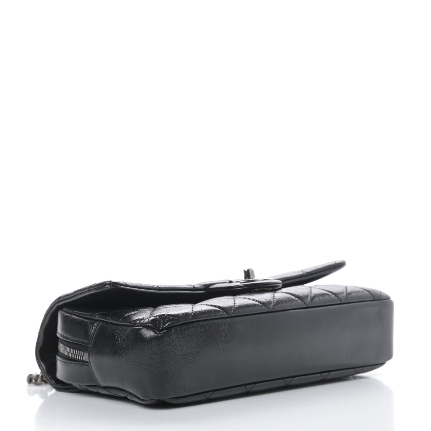 Glazed Calfskin Quilted Medium Duo Color Flap Black