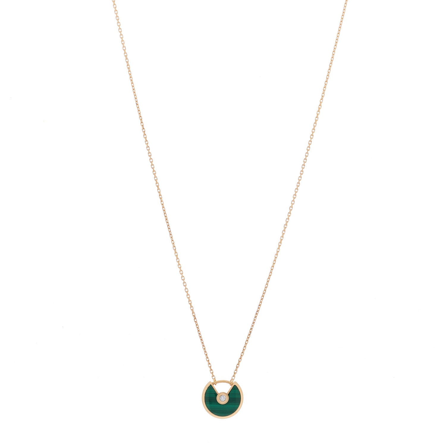 Cartier 18K Pink Gold Diamond Malachite XS Amulette de Cartier Pendant Necklace 1 of 5