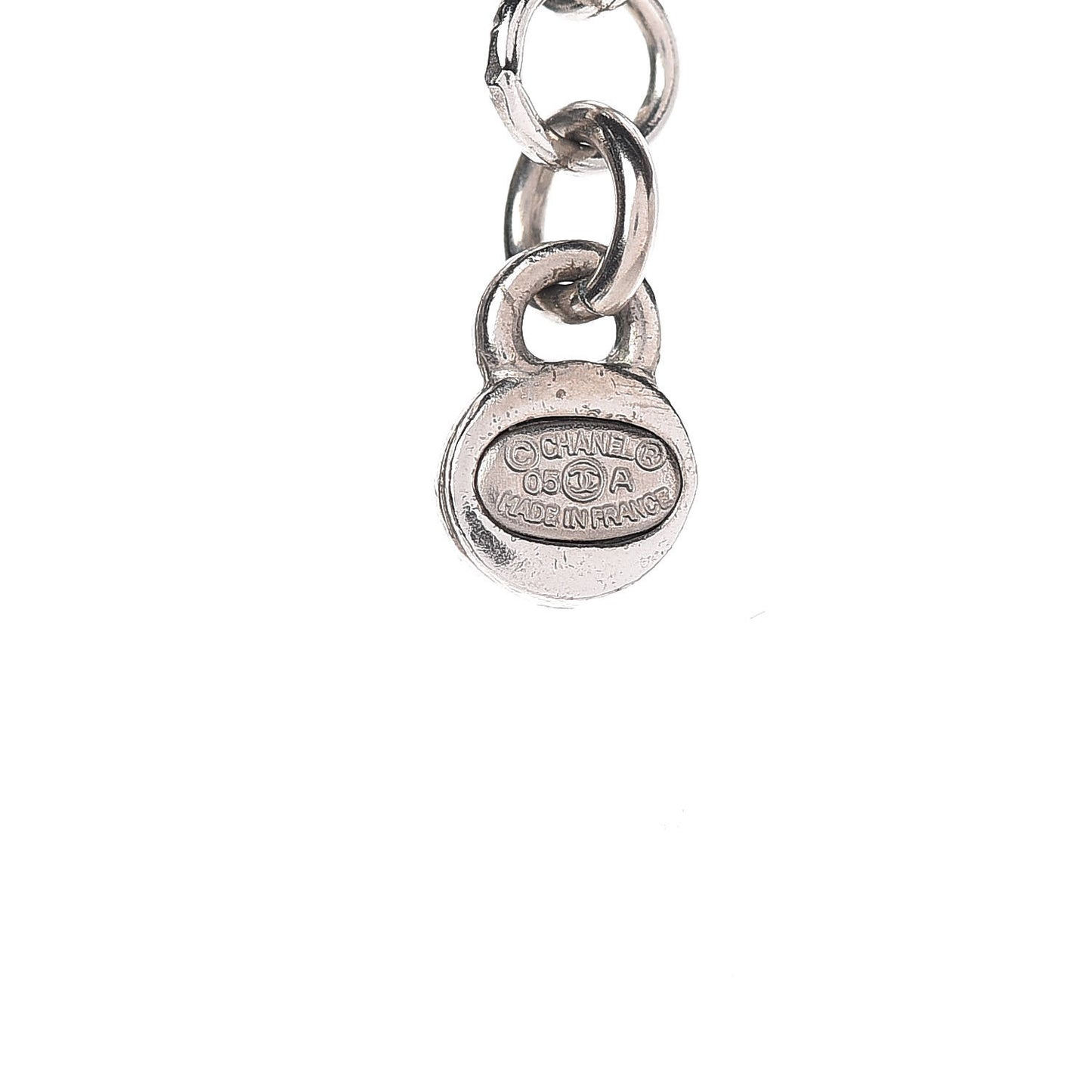 Enamel Bead Pearl Charms CC Drop Necklace Silver