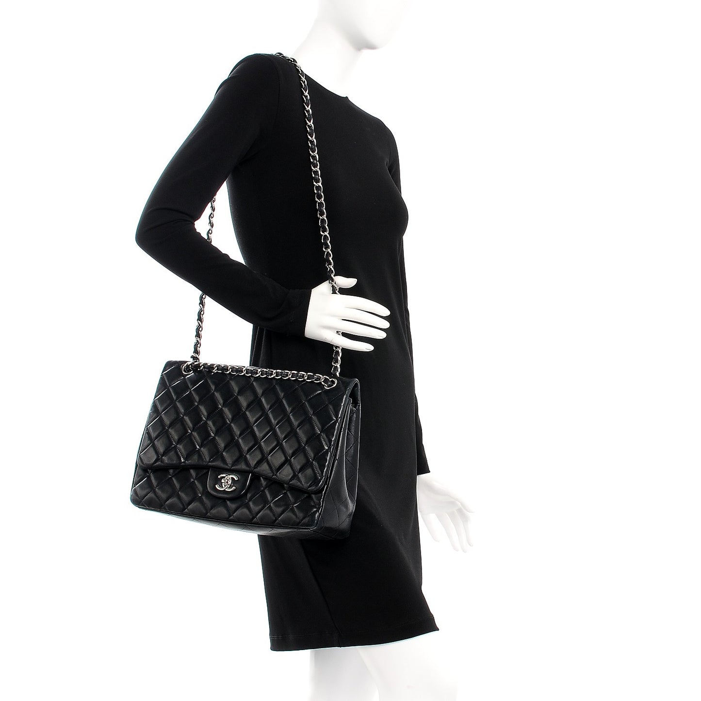 Lambskin Quilted Maxi Single Flap Black