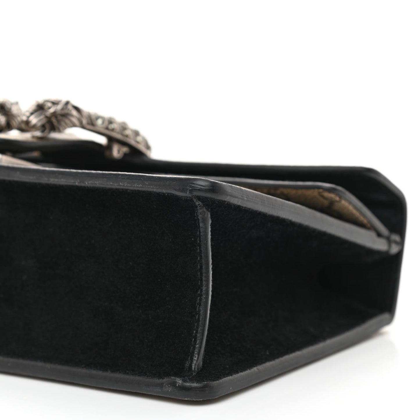 GG Supreme Monogram Suede Crystal Small Dionysus Shoulder Bag Beige Ebony Black