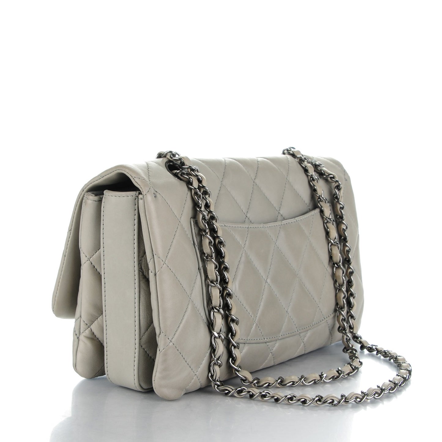 Lambskin Quilted Large 3 Flap Light Grey