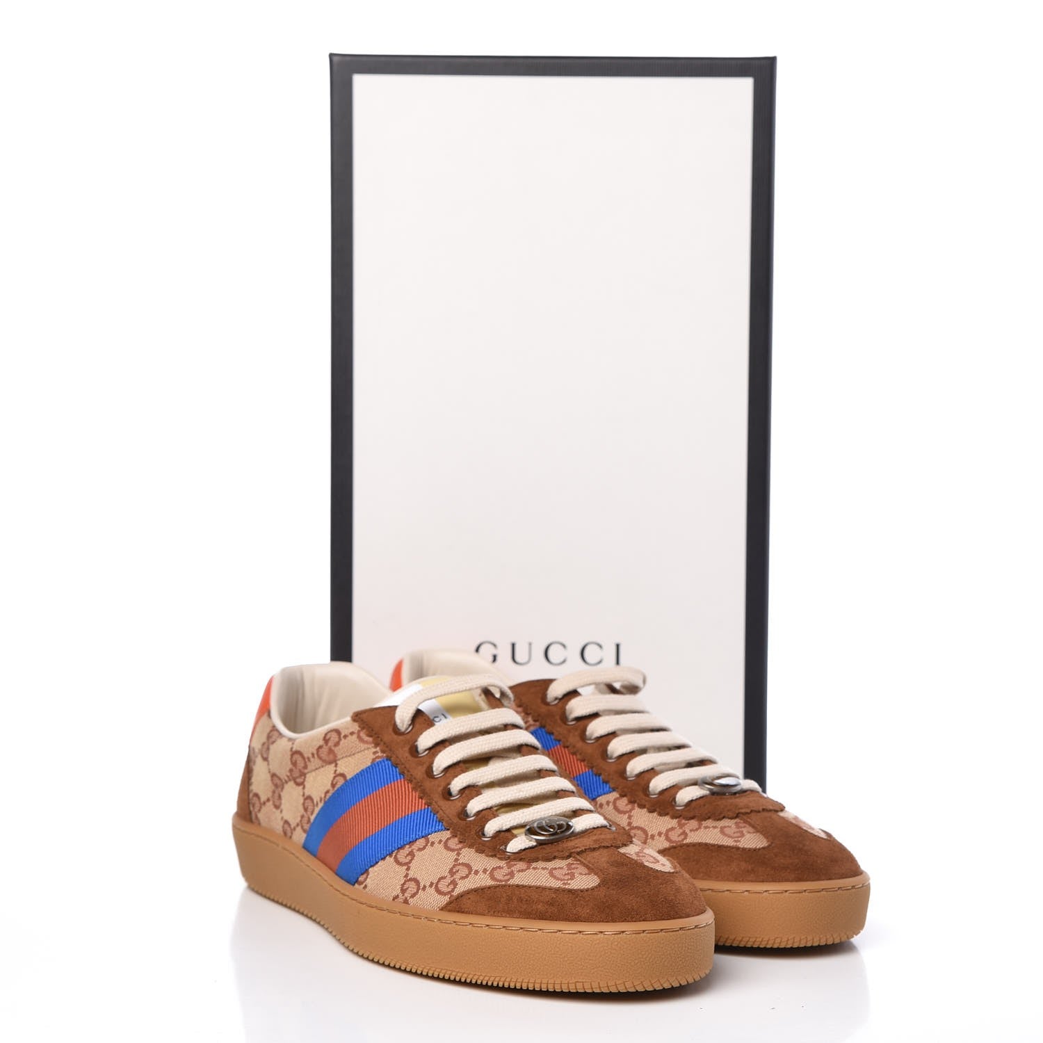 Gucci GG Monogram Suede Web Mens G74 Sneakers 8 Beige Ruggine Cuir 10 of 10