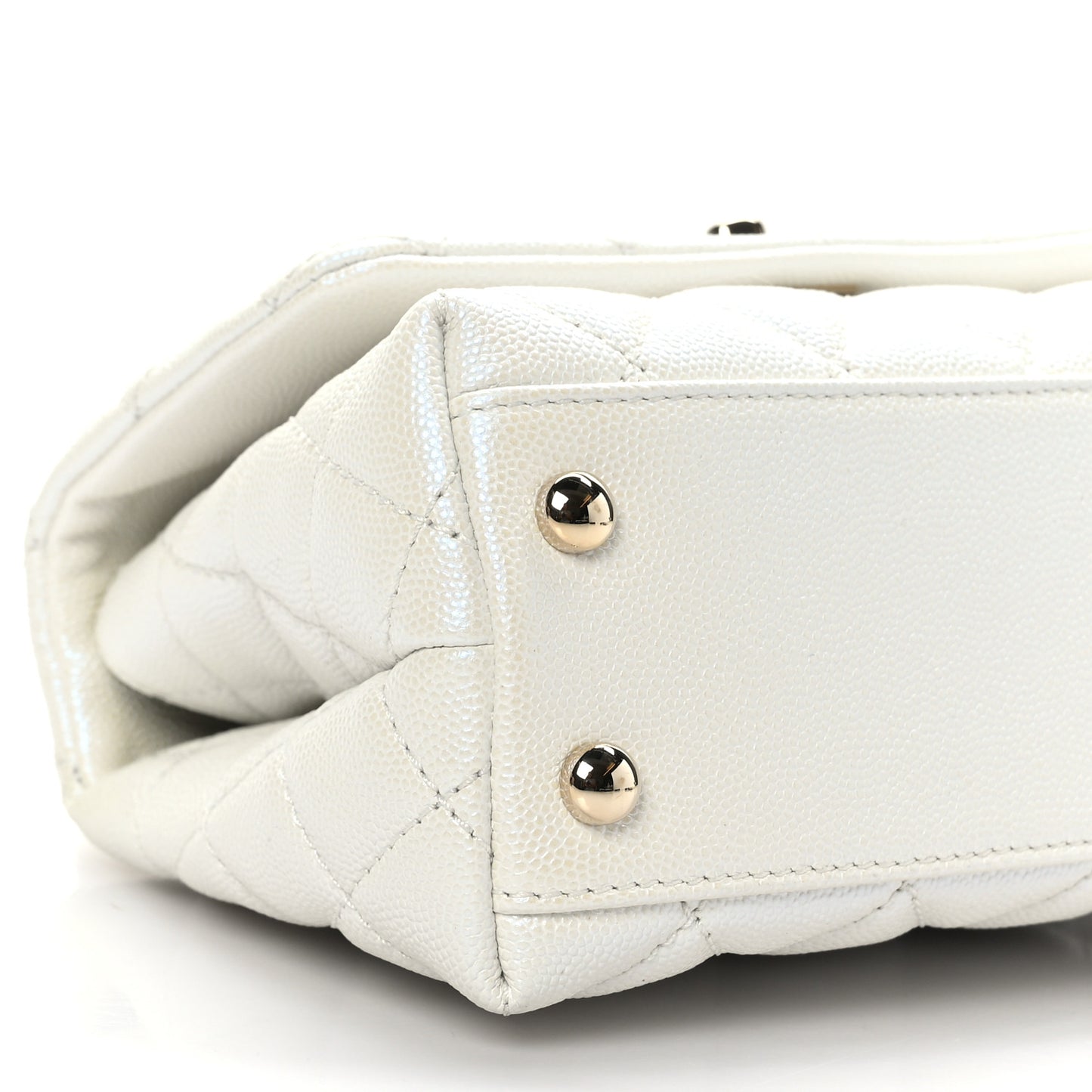 Iridescent Caviar Quilted Extra Mini Coco Handle Flap White