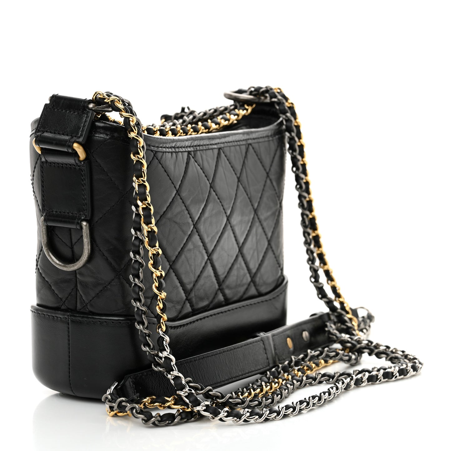 Aged Calfskin Quilted Small Gabrielle Hobo Black