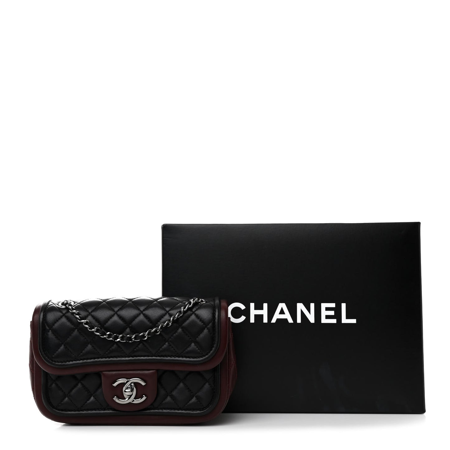 Lambskin Classic Twist Mini Rectangular Flap Black Burgundy