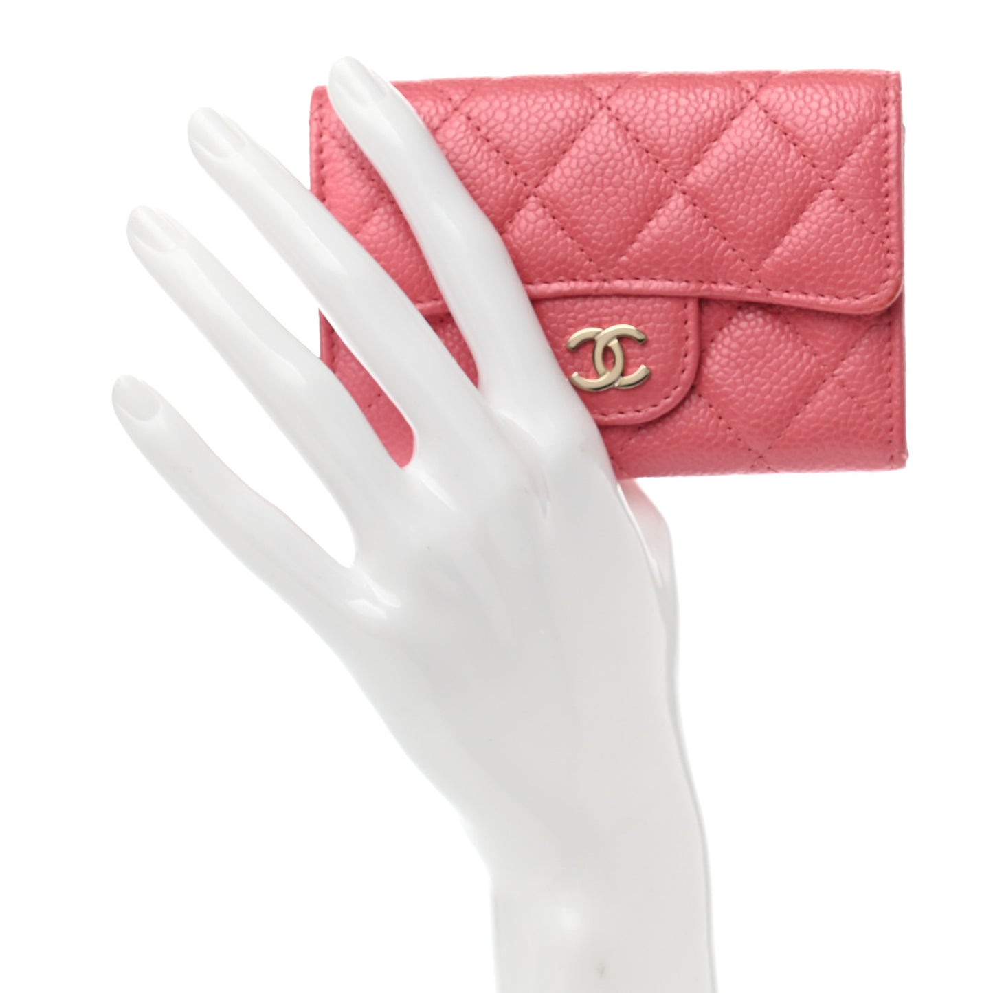 Caviar Quilted Flap Card Holder Wallet Pink