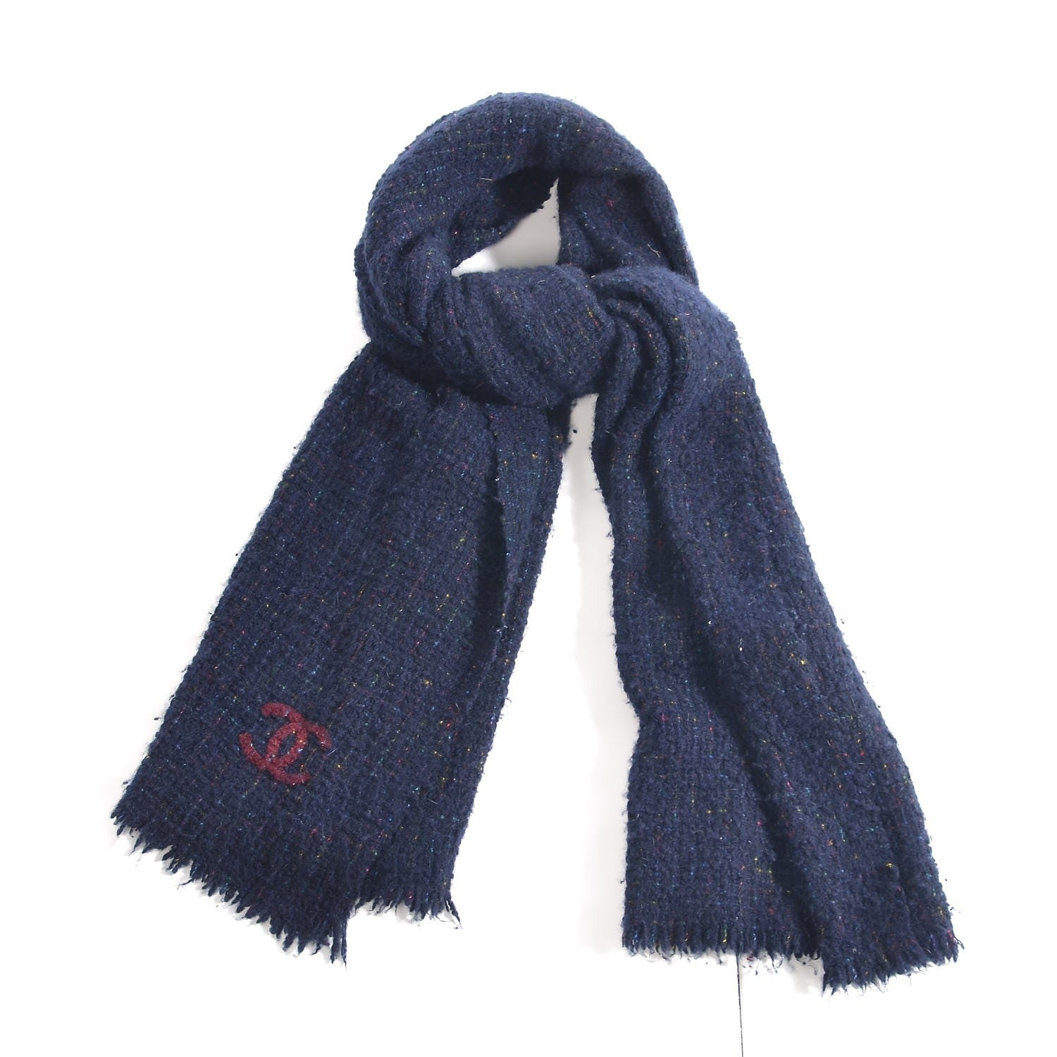 Chanel Cashmere Silk CC Tweed Scarf Blue 1 of 5