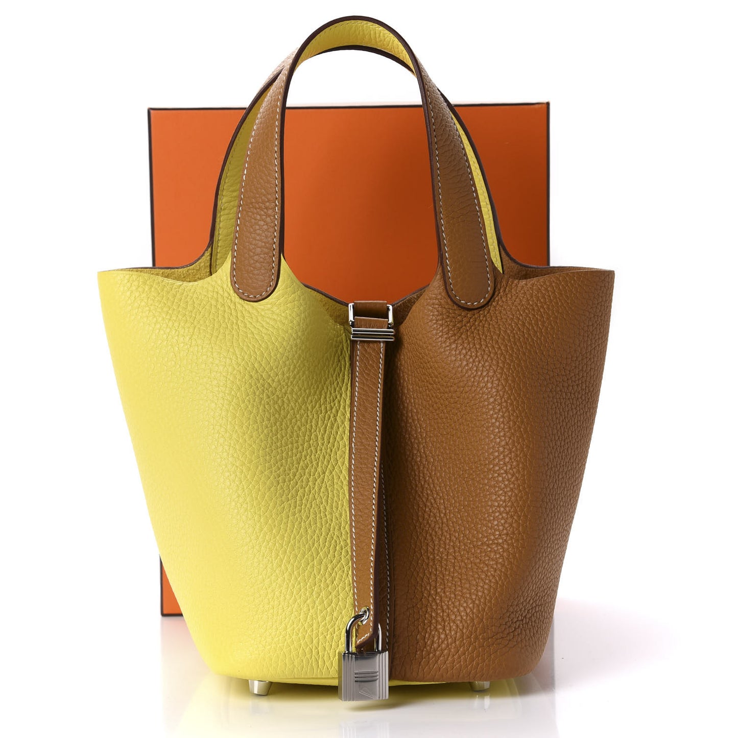 Taurillon Clemence Casaque Picotin Lock 18 PM Lime Sesame