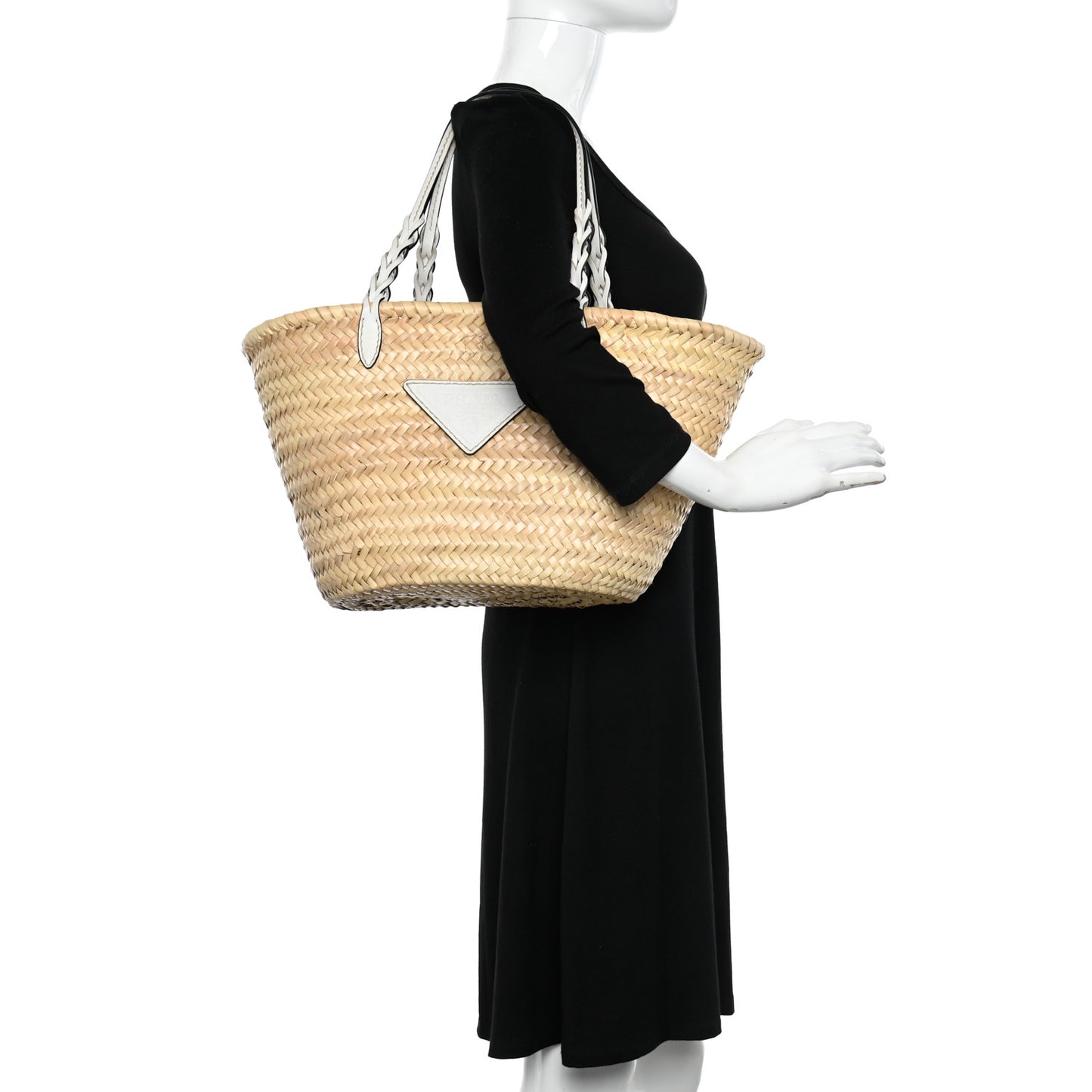 Palmitto Vitello Woven Braided Large Basket Tote Bag Naturale White