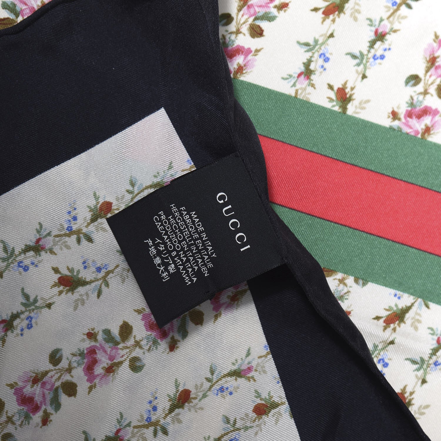 Gucci Silk Twill Gucci Rose Series Square Scarf Ivory Black 2 of 3