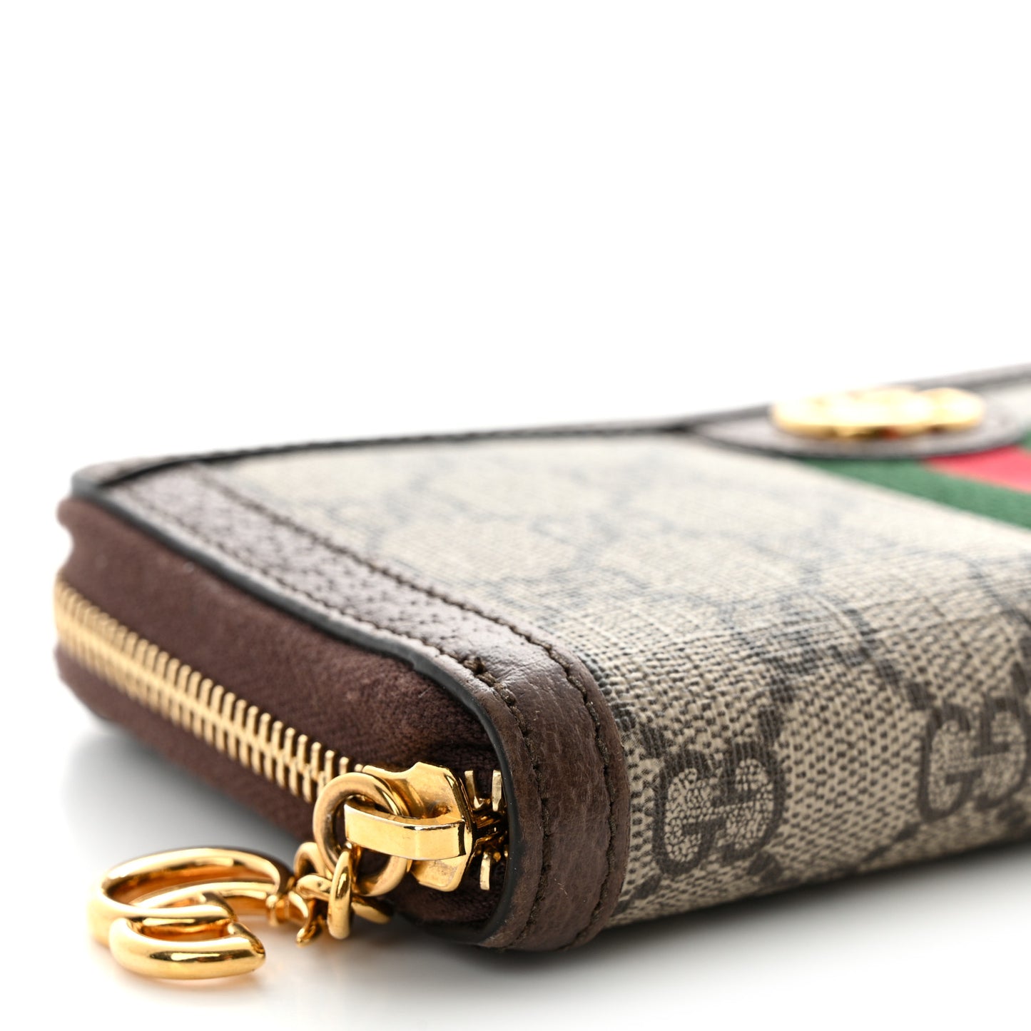 GG Supreme Monogram Web Ophidia Zip Around Wallet Brown