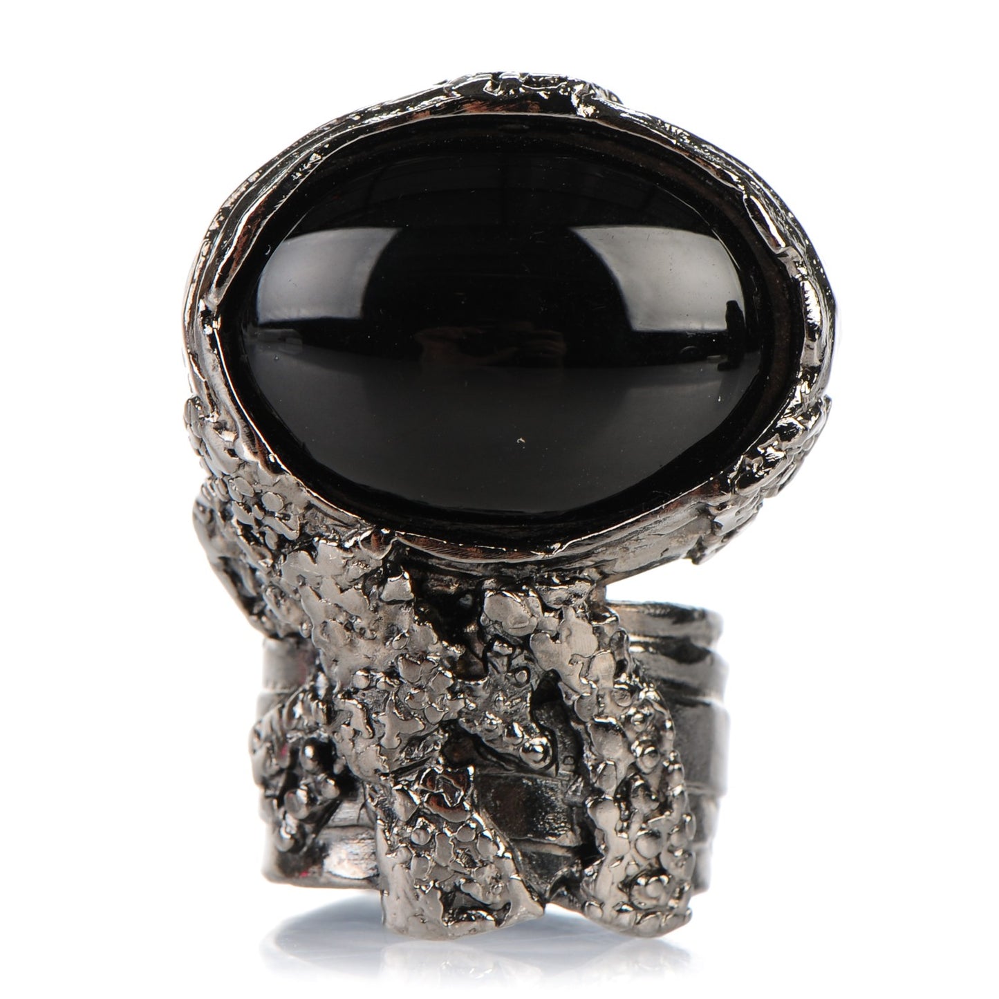 Glass Cabochon Arty Ovale Ring 7 Gunmetal Black