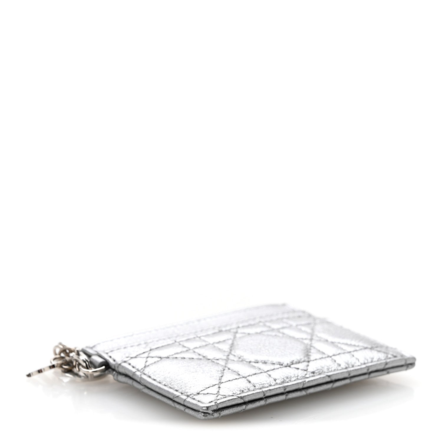 Christian Dior Metallic Calfskin Cannage Lady Dior Freesia Card Holder Acciaio Metal 4 of 8