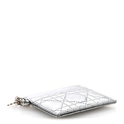 Christian Dior Metallic Calfskin Cannage Lady Dior Freesia Card Holder Acciaio Metal 4 of 8