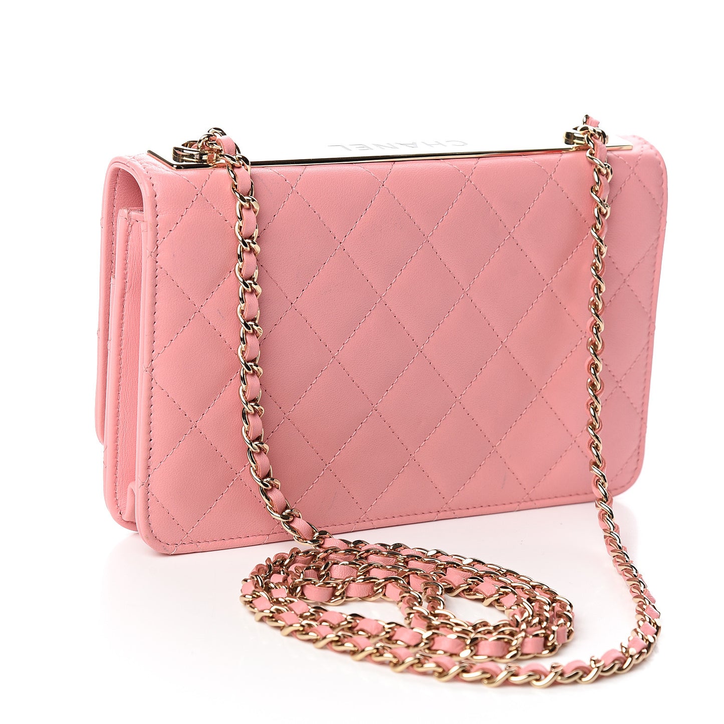 Lambskin Quilted Trendy CC Wallet On Chain WOC Pink