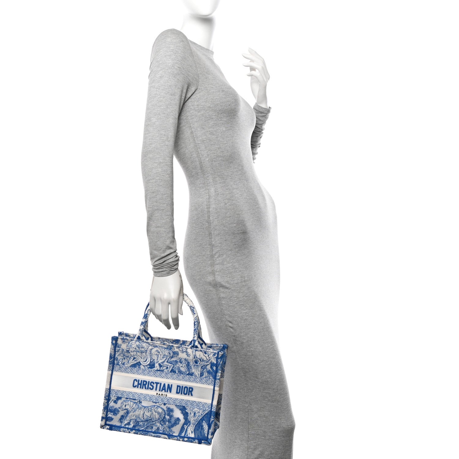 Christian Dior Transparent Canvas Embroidered Small Toile De Jouy Reverse Book Tote Fluorescent Blue 2 of 10