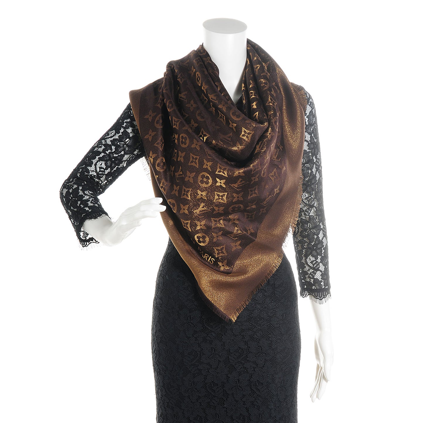 Silk Lurex Wool Monogram Shine Shawl Brown
