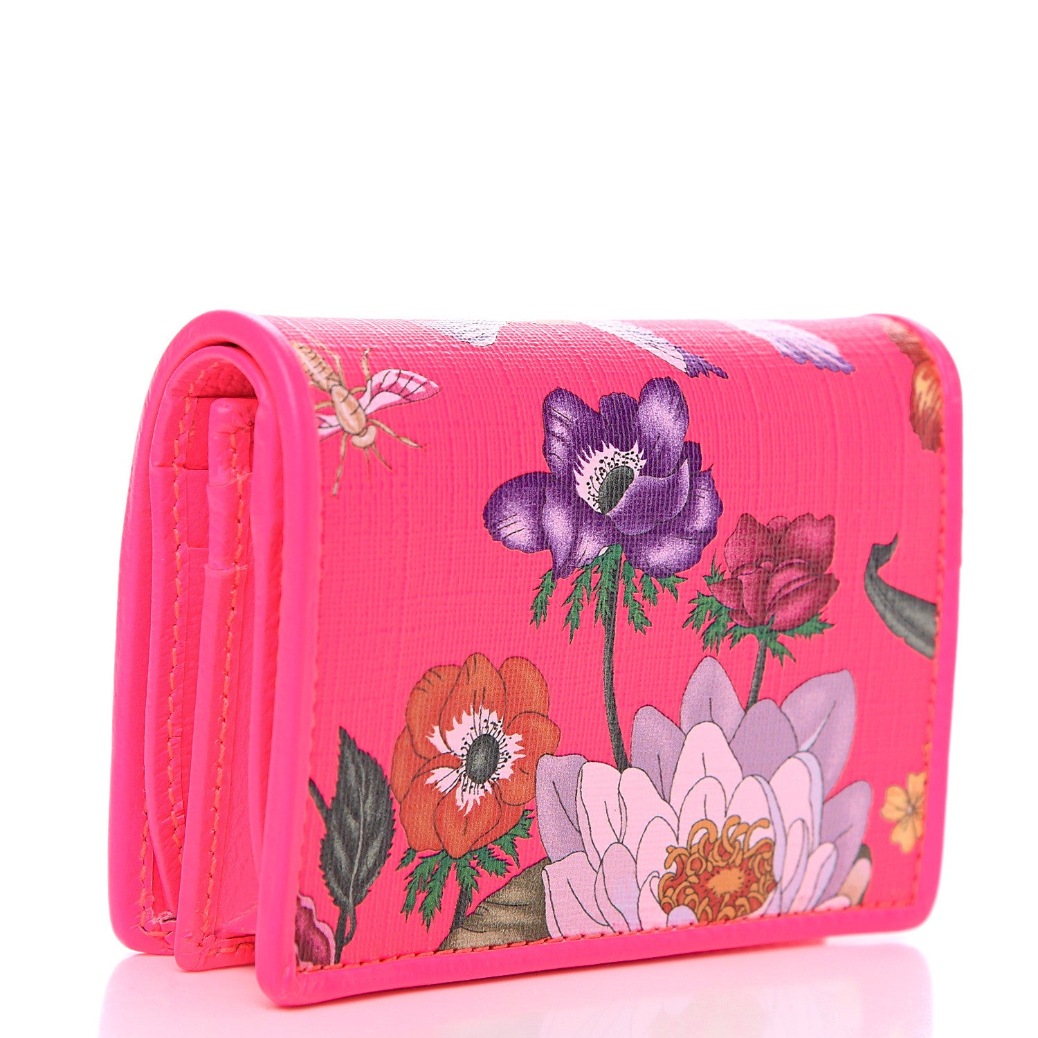 Gucci Calfskin Flora Print Zumi Card Case Fuxia Fluo 2 of 6
